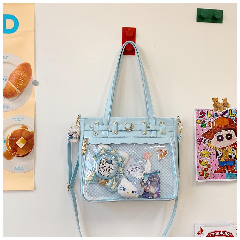 

Japanese large food intake pain bag casual women s bag fresh student messenger bag cute shoulder bag large capacity tote bag women The bag does not contain accessories. синий