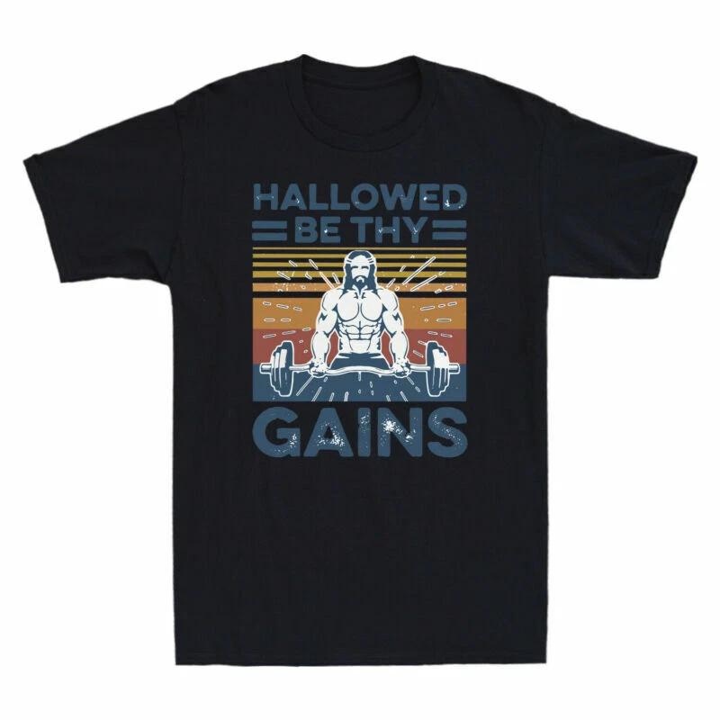 Fitness Jesus Hallowed Be Thy Gains Funny Gym & Workout Gift Vintage Men T-Shirt XXL