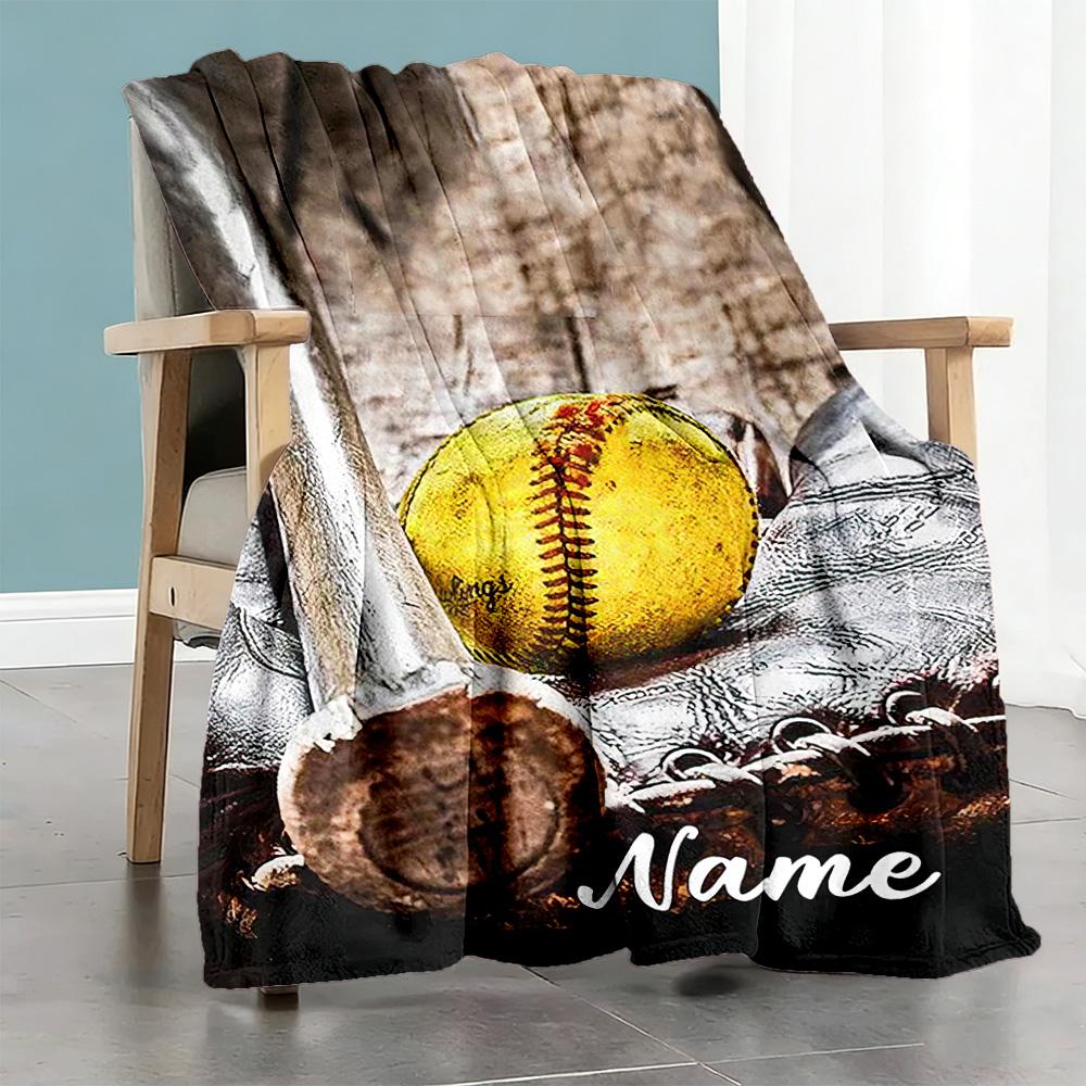 Yellow Softball222 Customize Your Name Blanket Gift Customizable Blanket Ultra-Soft for Nap Sofa Home Decor Bedding for All Occasions