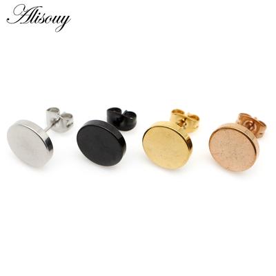 Alisouy 2PCS Fashion Simple Black Gold Stainless Steel Stud Earrings For Men Round Shaped Women Earrings Trendy Ear Jewelry