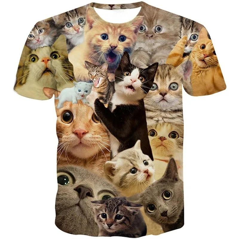 Summer 3D Print Funny Cats T Shirt Men Galaxy Cat Graphic Short Sleeve Personality Casual O-neck Street Round Neck Tees  Clothes S