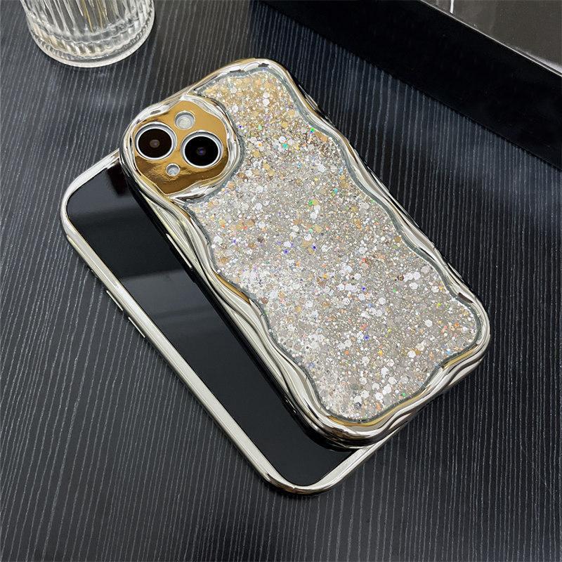 Luksus galvanisert Silver Glitter Drop selvklebende deksel til iPhone 15 14 13 12 11 Pro Max XS XR All-inclusive Fallbeskyttelsesdeksler