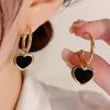 Black Enamel Oil Heart Drop Earrings for Women Party Statement Zircon Golden Metal Round Geometry C Shape Dangle Earrings