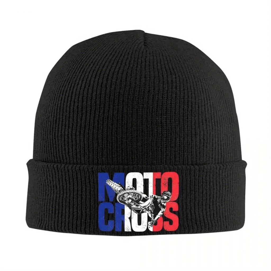 New French Motocross Beanie Hats Bonnet Hats Unisex Women Vintage Hippie Knitting Hat Winter Printed Elastic Caps