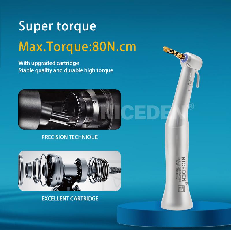 Niceden Dental 20:1 Implant Contra Angle Handpiece Surgery Shaft Drive Cartridge Low Speed Push Button Chuck Handpiece Dentist Tools