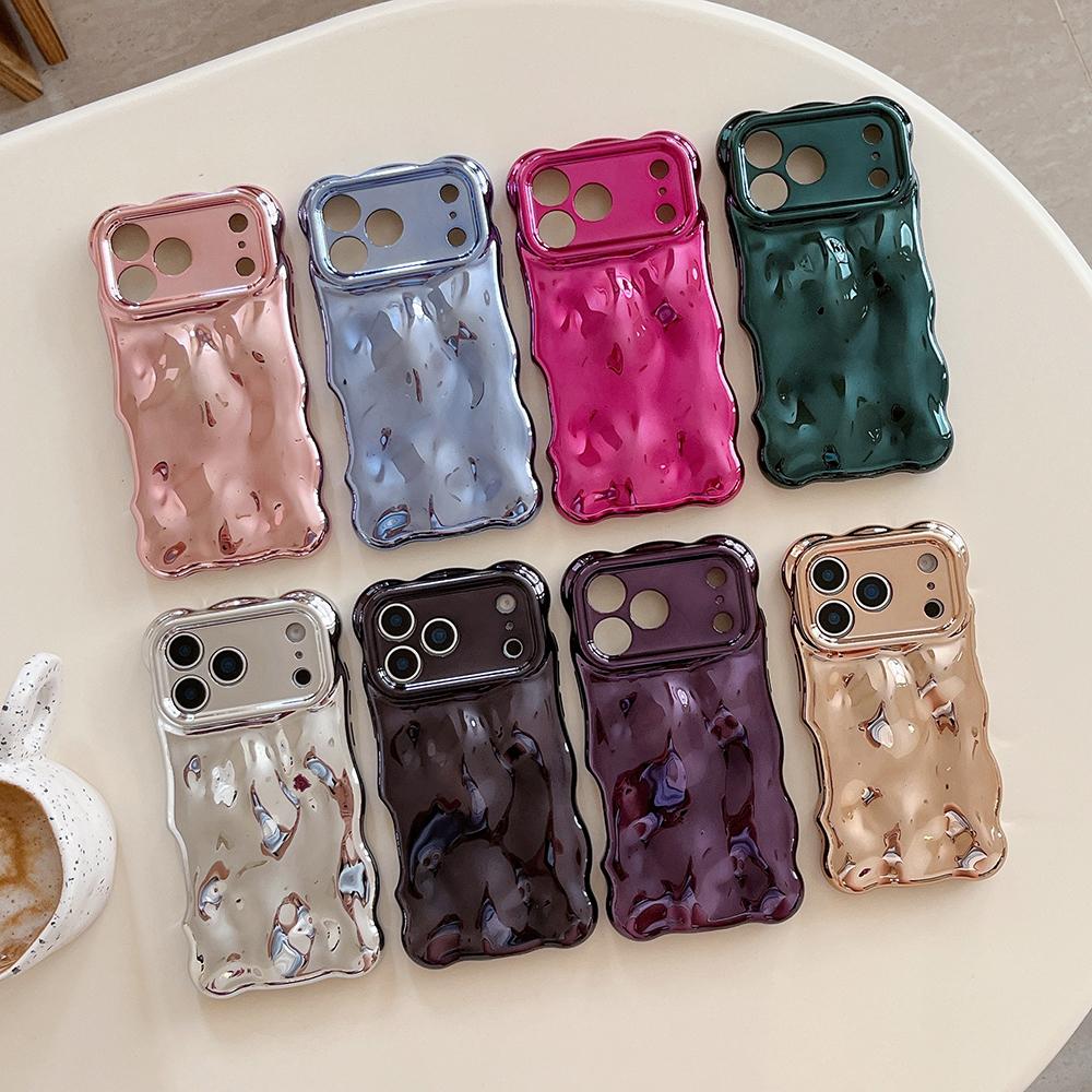 3D Bubble Wave Pattern Phone Case For iPhone 17 16 15 14 13 12 11 Pro Max 17Air Electroplated Soft Shockproof Back Cover