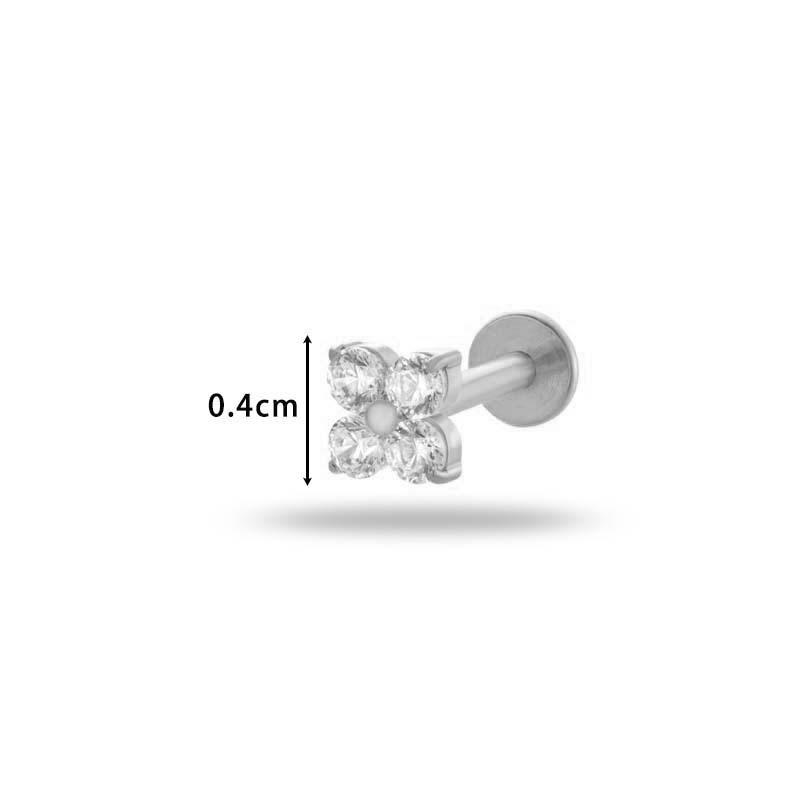 1 pièce G23 Titane Massif Filetage Interne Dos Plat Fleur CZ Clou de Tragus Cartilage Boucle d'Oreille Helix Rook Lobe Labret Bijou de Piercing