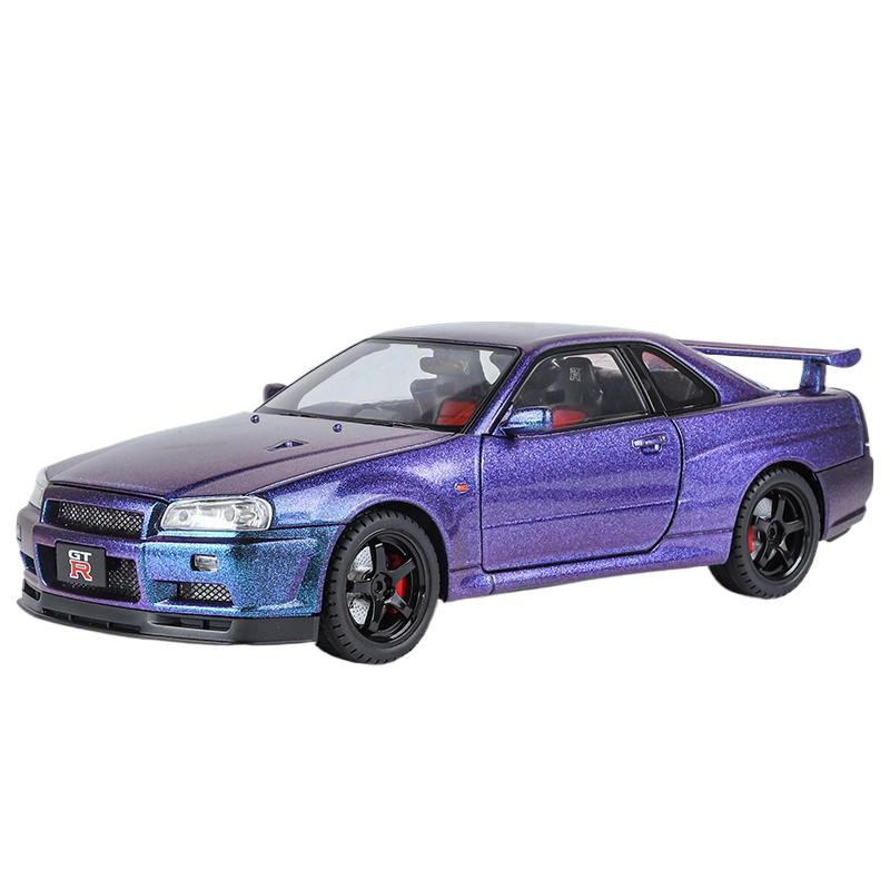 

1/18 Nissan GTR R34 Skyline Supercar Alloy Metal Diecast Model Car Sound & Light Collectibles Hobby Trendy Toy Ornament Gift Boy фиолетовый