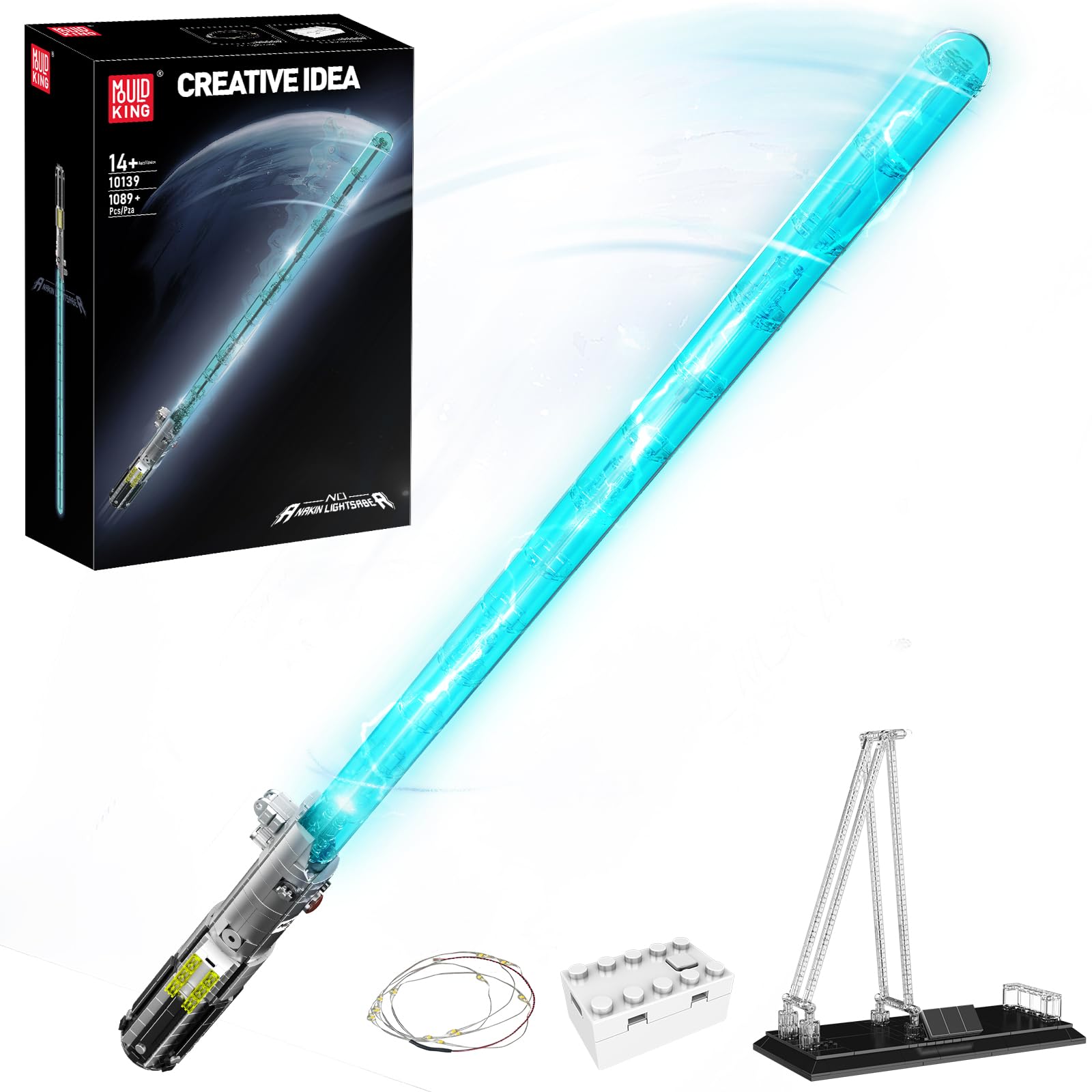 

Mould King 10139 Lightsaber Sword Building Block Set with Stand, Rechargeable LED Light Sword for Adults and Kids, Birthday, Thanksgiving, Christmas,