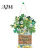 Garden Gate Hanging Ornament St. Patrick's Day Wooden Door Sign, Luck Clover Green Hat Themed Decor for Home Plaque, Decorative Ornaments Holiday