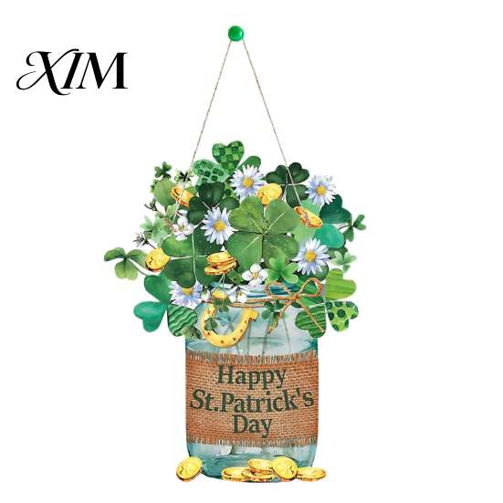Garden Gate Hanging Ornament St. Patrick's Day Wooden Door Sign, Luck Clover Green Hat Themed Decor for Home Plaque, Decorative Ornaments Holiday