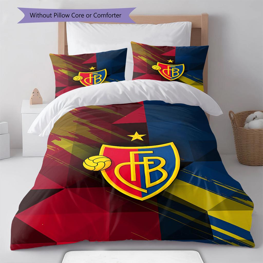 Fotbalový klub Basel Vzorované povlečení, Sada přikrývky Potah na přikrývku Povlak na polštář Domov Narozeninový dárek (1 * povlak na peřinu + 2 * povlak na polštář, bez jádra)