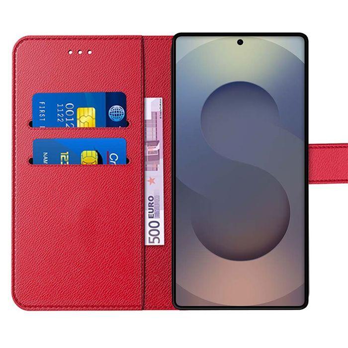 Coque de protection - BOOLING - pour Samsung Galaxy S25 Ultra - Cuir Synthétique Rouge - 2 Verres Trempés - Antichoc