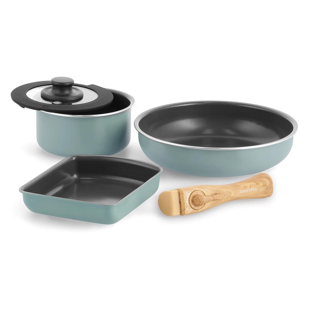 Limited Green Pan Click Chef Set Smoky Blue Mayflower Color [Online Color] 5-piece