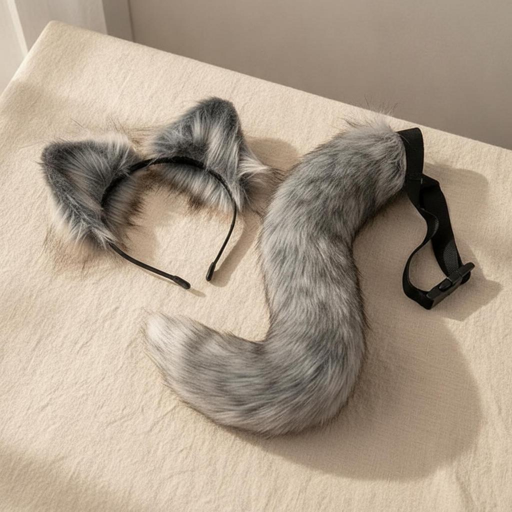 Cat Ear Headband with Tail Furry Ears Long-Lasting for Cosplayers