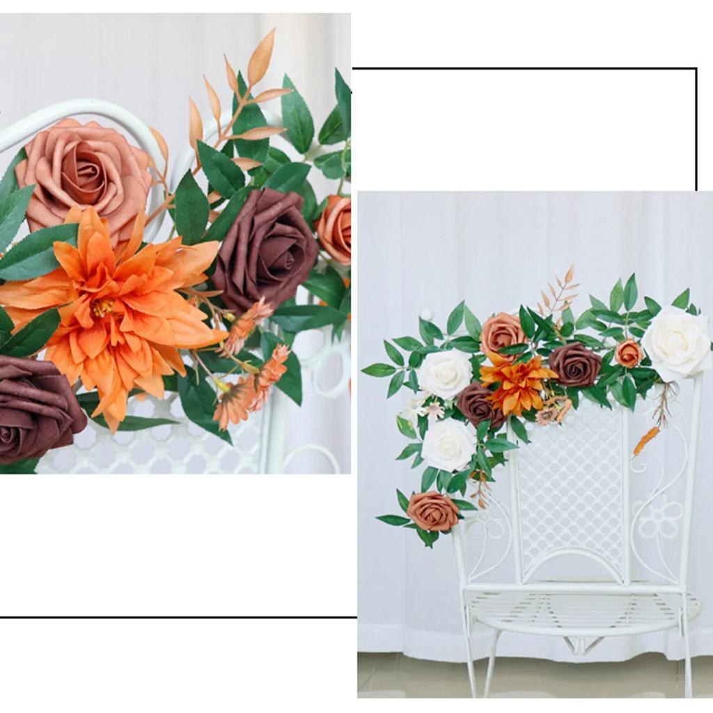 Simulation Rose Chairs Back Pew Flower Garland Arrangement Floral Swags Arch Decor Vine Wedding Aisle Chair Home Decorations