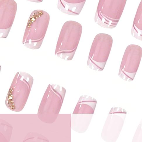 24 Nail Art French Minimalist Lines Diamond Gentle Temperament Medium and Long Square Wearing Nail Wholesale