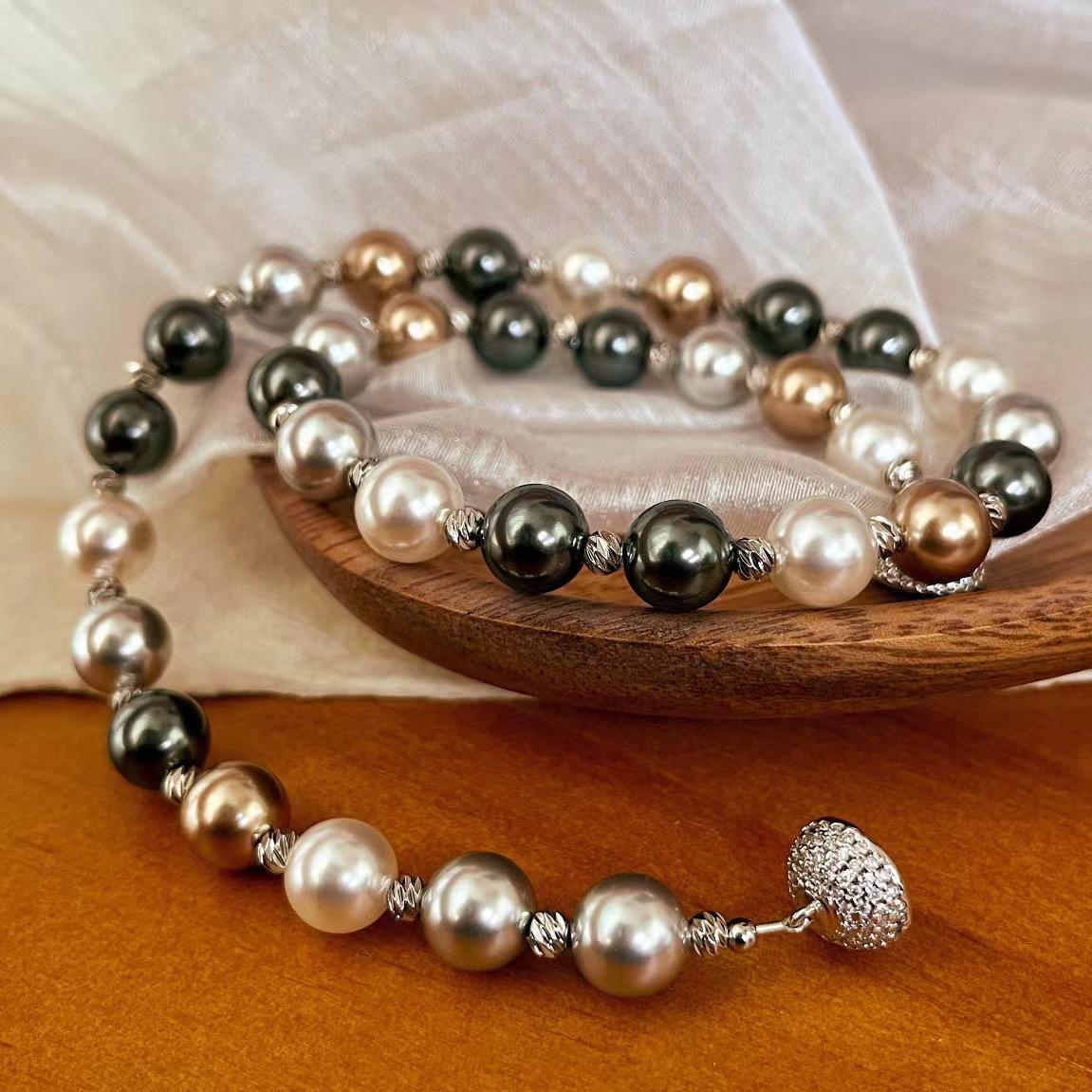 Vintage High-Quality Maillard Style Diamond Ball Buckle Shijia Round Pearl Necklace Collarbone Chain Atmosphere