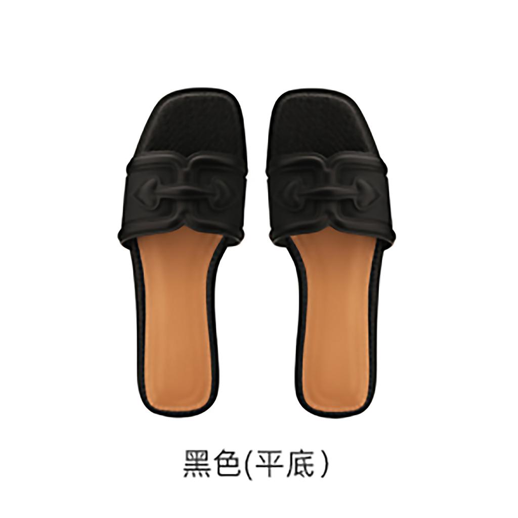 Grape mother studiolee summer new fashion straw woven flat bottom square head vacation word with outside slippers women