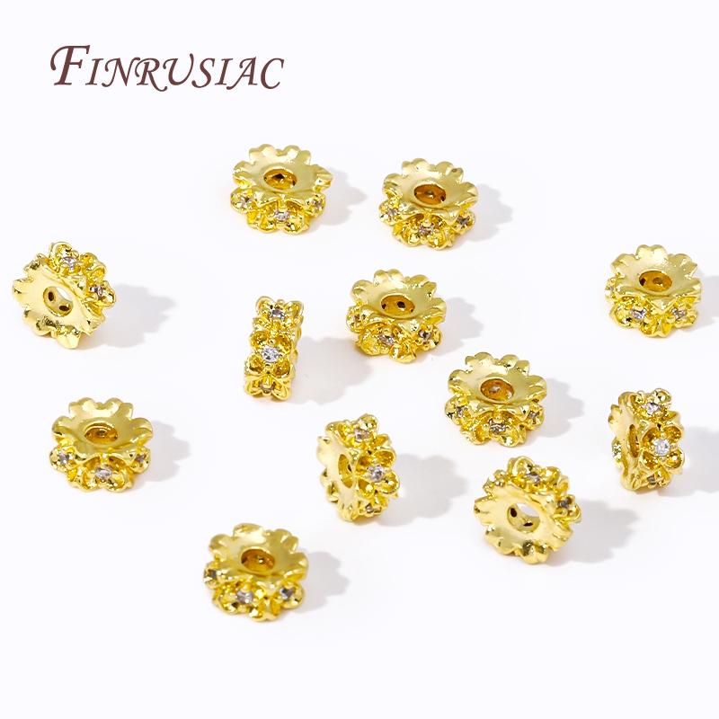 Fashion Inlaid Zircon Flower Spacer Beads 18K Real Gold Plated Separators For Beads Jewelry Making DIY Bracelet Accessories