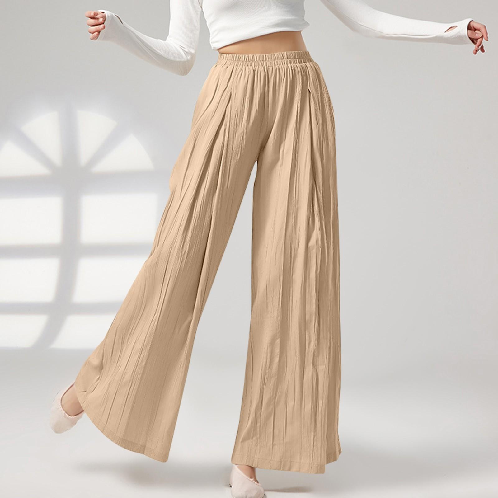 

Женские свободные повседневные пляжные брюки с высокой талией и широкими штанинами XL хаки