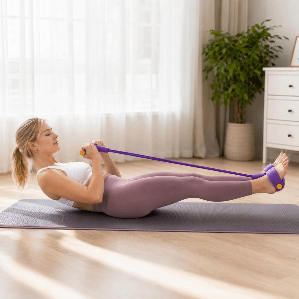 2PCS T Handle Pedal Resistance Band 4 Tube Sit up Trainer Compact Foot Pedal Exerciser  Arm Training