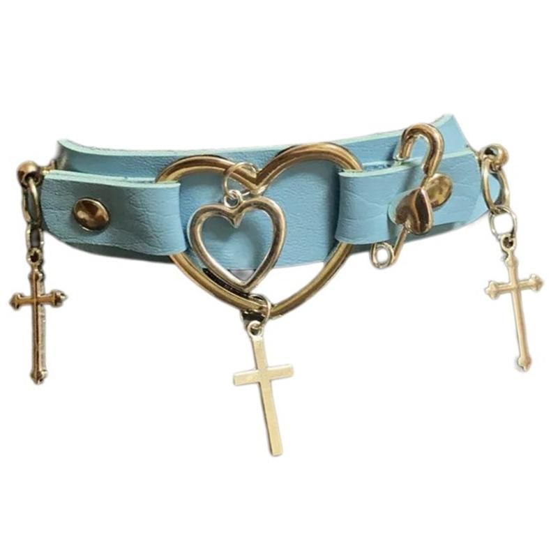 Готический Крест Ожерелье Кожаный Чокер Чокер с Сердечком