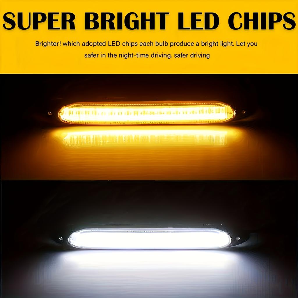 2pcs Car LED Decorative Light Strips, Car Grille Mesh Lights, Car Front Bumper Lights, Dual Color White And Yellow Atmosphere Lights