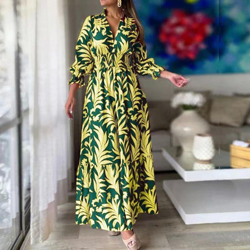 Women's Solid Color Printed Large Dress Solid Color Printing Large Swing Dress Female