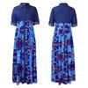 LYRIA Women Long Sleeve Printing Red Blue Long Dress Maxi Dress