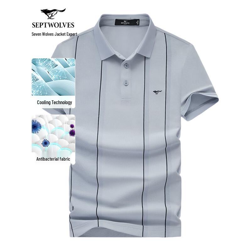 Qipilong Men's Summer Business Casual Vertical Stripe Polo T-Shirt