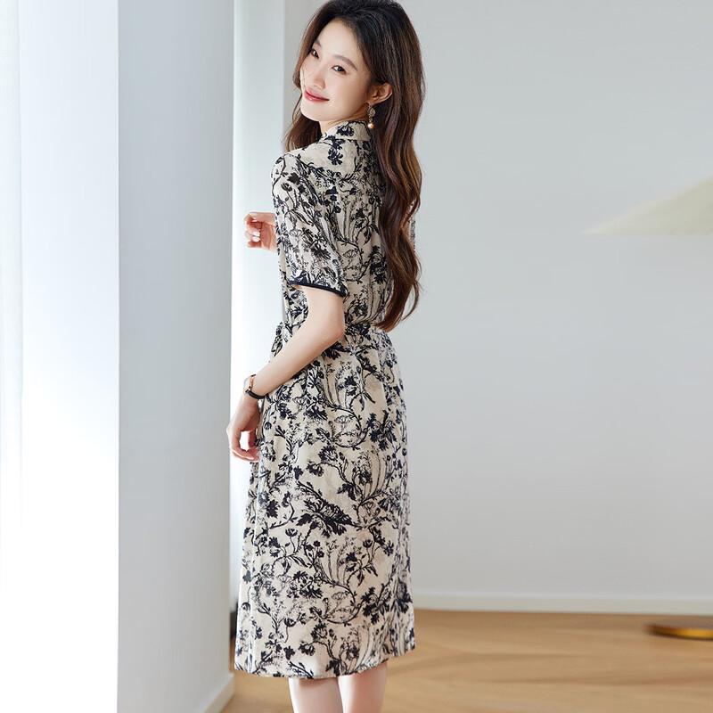 Srcr Women's 16 Momme Silk Printed Lapel Dress