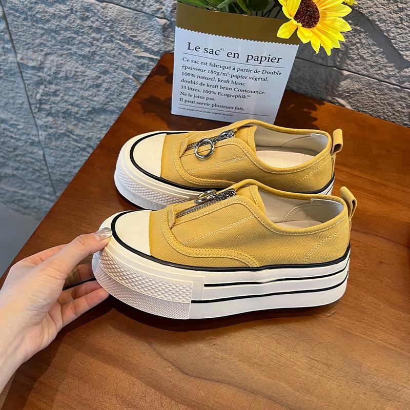 

canvas white shoes summer new zipper casual board shoes platform single shoes sports women s shoes versatile height-increasing shoes 40 жовтий