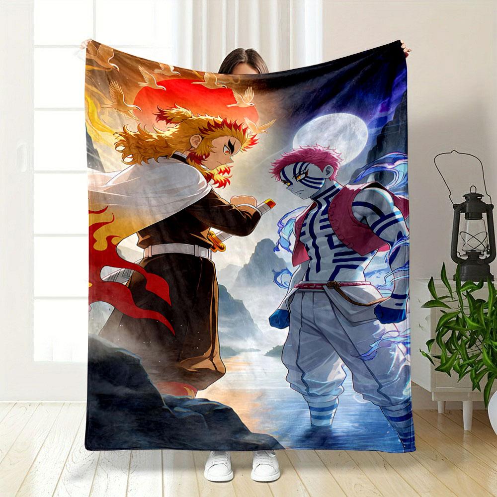 A Fiery Swordsman Faces a Striped Opponent Under Dual Sun and Moon. for All Seasons Blanket Lunch Break Throw Gift