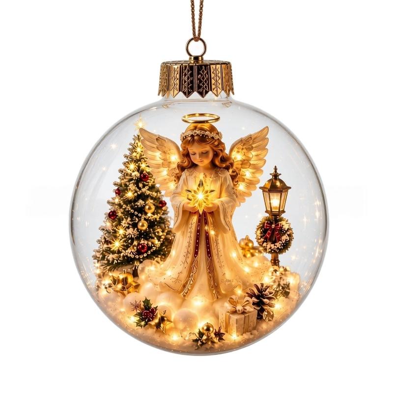 1Pc 6Cm Acrylic Material Christmas Ball Ornament Transparent Design With Light Santa Claus Pendant Hanging Christmas Decor
