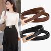 Fashion Leather Slim Waist Women's Matching Dress Suit and Jeans Black Belt Luxury Metal Buckle Soft Cowhide Belt