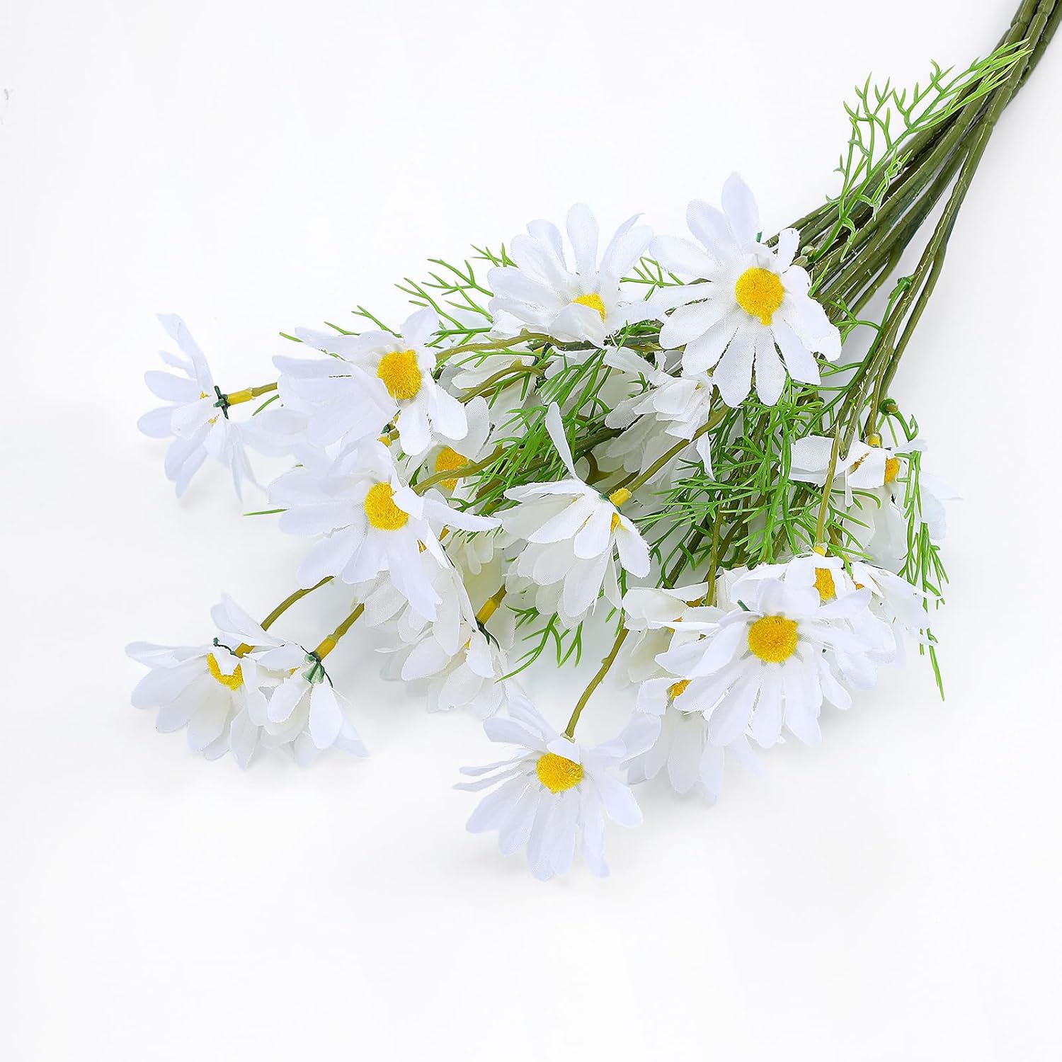 Artificial Daisy Flowers, 6 Bundles 21” White Artificial Daisy Flowers with Stems and Leaves Faux Greenery Shrubs Plants Arrangements for Home