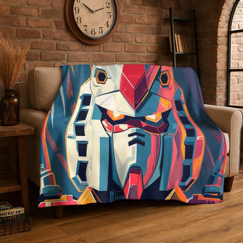 

Classic Gundam Cartoon Robot Flannel Blanket Soft Warm Throw Blanket for Bedroom Living Room Bed Travel Camping Picnic Kids 75x90cm