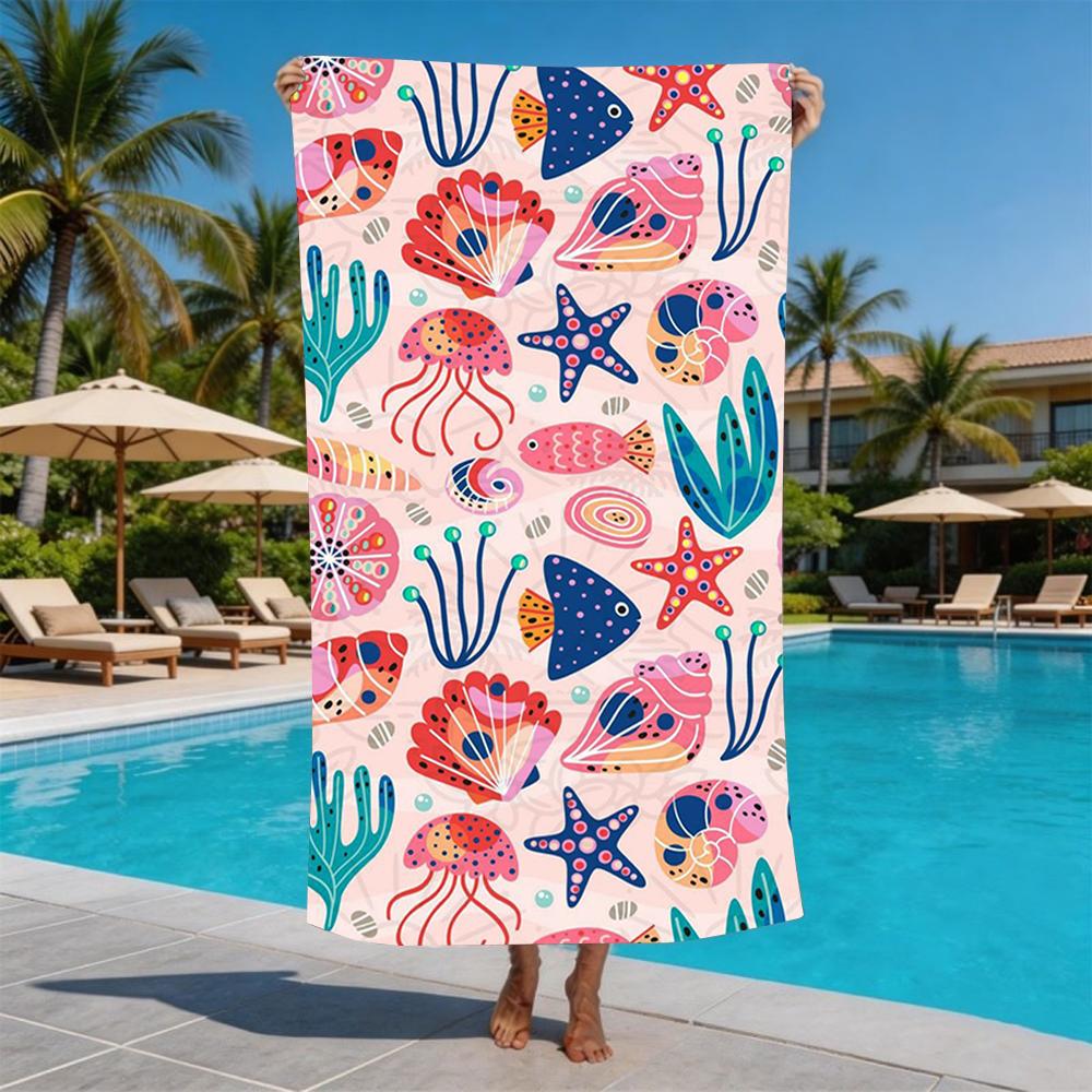 Colorful Coastal Town Watercolor Print Beach Towel Anti Sand Microfiber Pool Towel Summer Beach Swim Summer Pool Side Gear