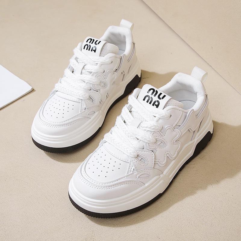 New Versatile Flower Mesh Breathable Thick-soled Women's Leather Versatile Casual Skateboard Shoes