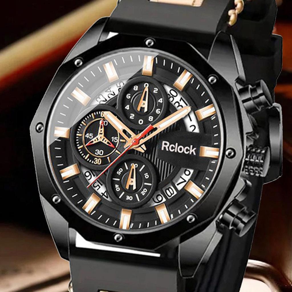 Men's Silicone Strap Watch with Multifunctional Calendar Design Waterproof Sports Wristwatch for Daily Use and Outdoor Activities