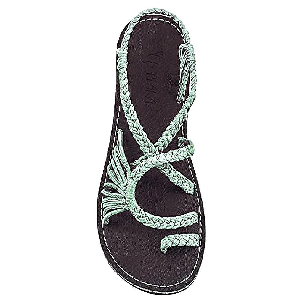 2025 Sandálias Trançadas de Tiras Sandálias Confortáveis de Corda Boêmia Sapatos de Verão de Bico Aberto para Mulheres para Praia Beira da Piscina Viagem Acampamento