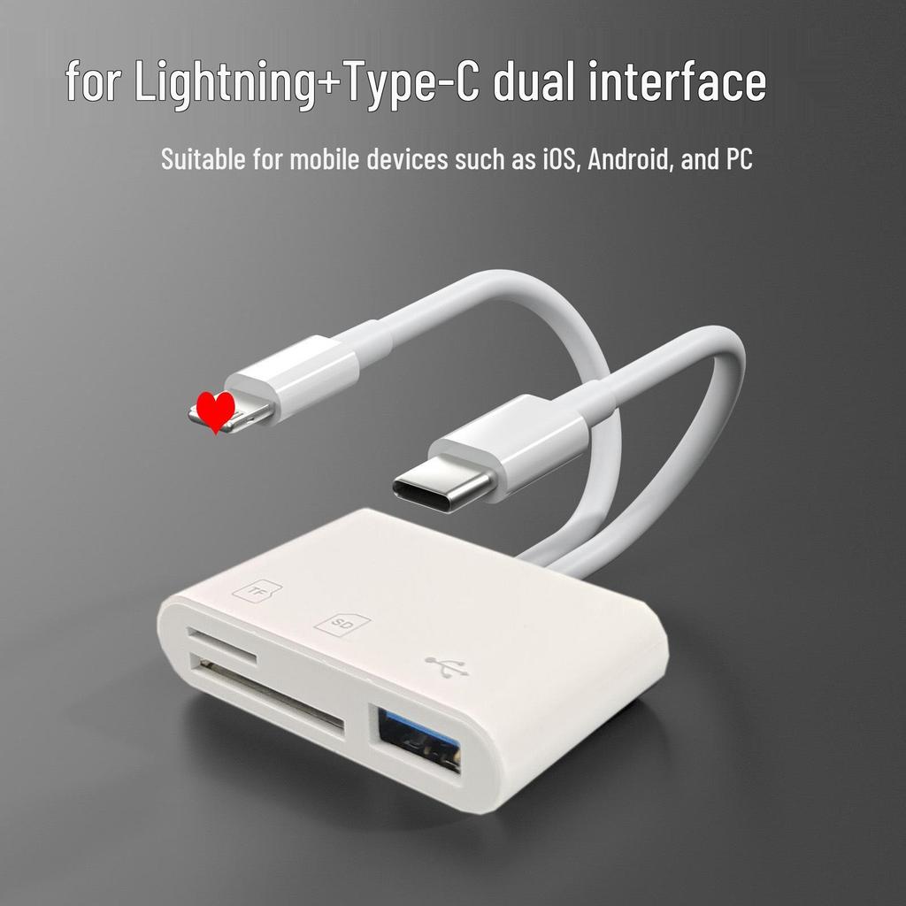 Two-in-One OTG Adapter Card Reader for Apple Type-C Devices: Supports SD/TF Cards