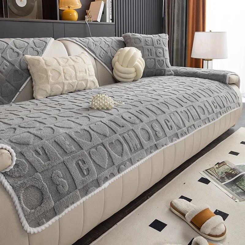 Jesień Zima Zagęszczony Aksamit Shu Poduszka na Sofę Pluszowa Poduszka Pokrowiec na Sofę 2/3/4-osobową Lekki Luksusowy Pokrowiec na Sofę Żakardowy List Sofe Cover