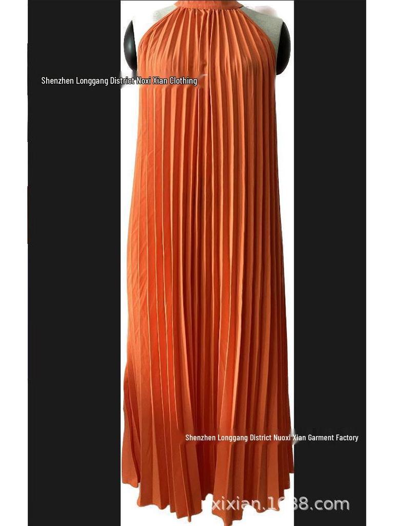 Women's Two-Tone Sleeveless Pleated Casual Dress with Round Neck - Fashion Bestseller In Europe and Asia
