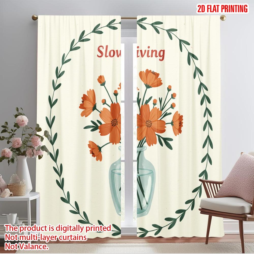 

2pcs 2D flat printing Curtain Orange Flowers Slow Living Vase Polyester Without Electricity All Season Party & Holiday Decor 52.50×116.00 CM 2pcs