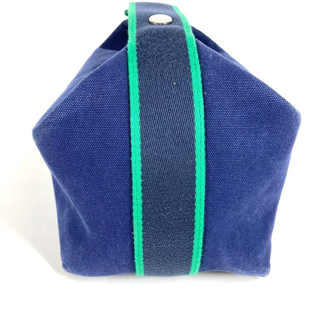 HERMES Bridea Black GM pouch vanity bag H logo Hand Bag cotton blue/Green