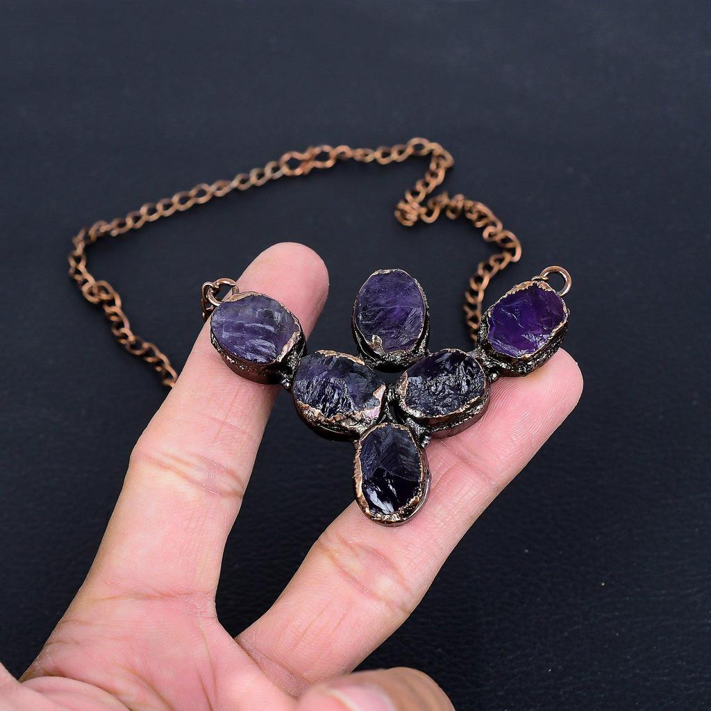 Amethyst Necklace, Gemstone Copper Electroformed Jewelry Necklace, Handmade Jewelry, For Anniversary Gift