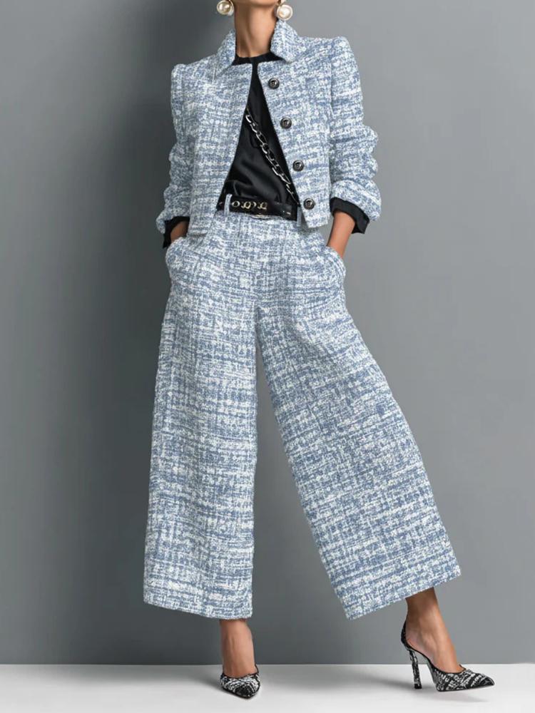 Elegant High Waist Pocket Pants Suits Temperament Lapel Long Sleeve Blazer&Pants Set Fashion Women Casual Commute Two Piece Sets