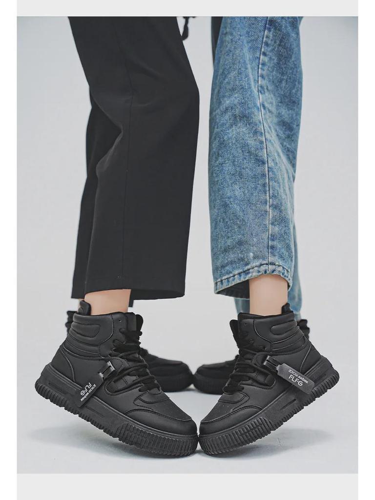 Large Size Men's High-Top Sneakers - Trendy Autumn/Winter White Shoes for Teens, Couples, and Students